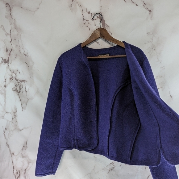 Geiger Jacket Women Medium 40 Purple Boiled Wool Button Crop Retro Vintage - Picture 8 of 13